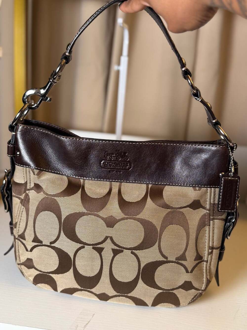 Coach Signature C Hobo Shoulder Bag Khaki Brown F14709